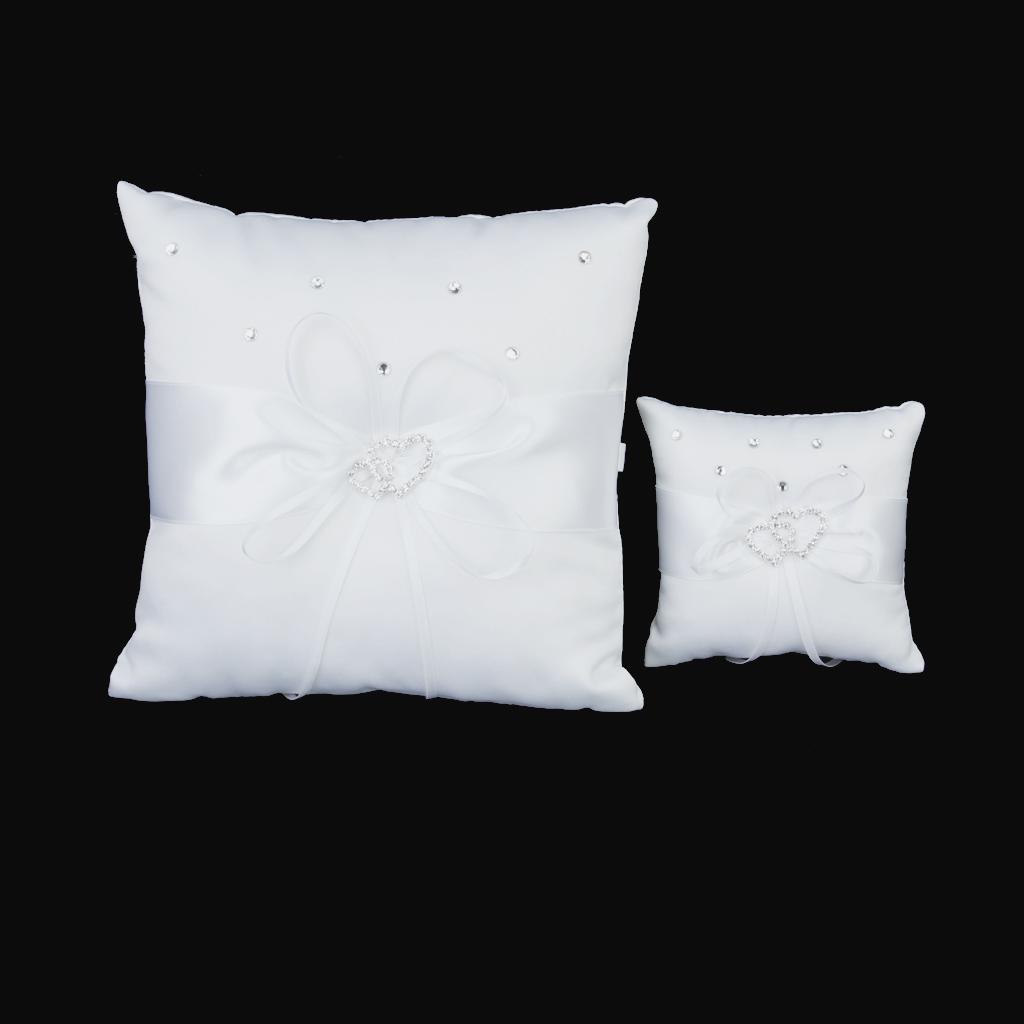 Satin Pocket Ring Pillow Double Heart Crystal Rhinestone Cushion Wedding Party Anniversary Supplies