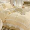 Korean Princess Lolita Bed 4-Piece Set Solid Washed Cotton Breathable Bed Sheet Duvet Cover Bedding Set with Lace