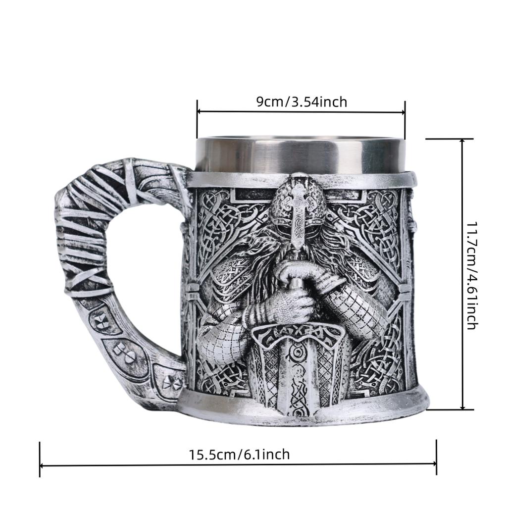 Cross-border medieval retro beer cup resin stainless steel coffee cup creative viking mug bar ornament
