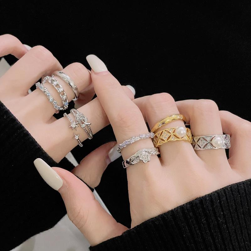 New Light Luxury Zircon Niche Design Sense Unique Opening Ring Women'S Cold Wind Exquisite Fashion Jewelry