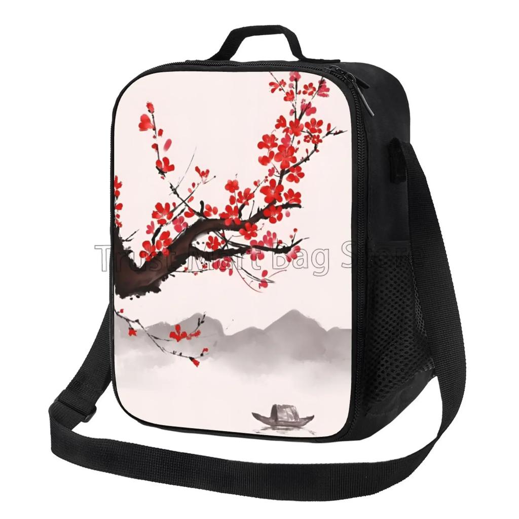 Sakura Japanese Cherry Blossom Insulated Lunch Bag with Shoulder Strap Portable Thermal Bento Tote Bag for Work Travel Picnic