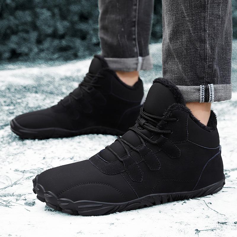 Men Winter Snow Boots Running Sneakers Non Slip Casual Barefoot Shoes Waterproof High Top Ankle Shoes for Travel Climbing Hiking
