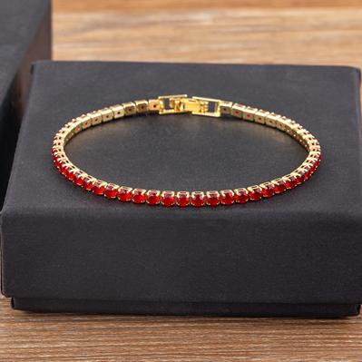 

Nidin Tennis Chain Bracelet For Women Luxury Handy 4 Claws Mosaic Cubic Zirconia 6 Rainbow Colors Fashion Party Jewelry Gift червоний
