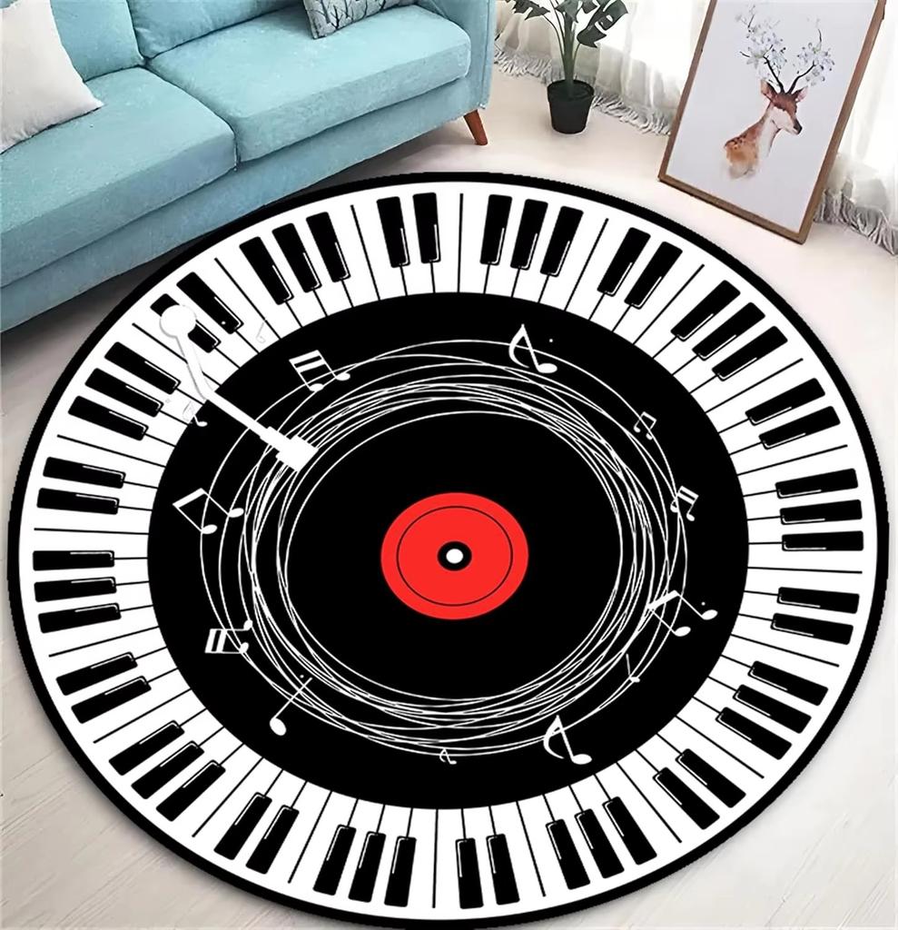 CD Musical Round Carpet Living Room Decoration Teenager Mat Anti Slip Chair Cushion Round Rugs for Bedroom Music Design Rug