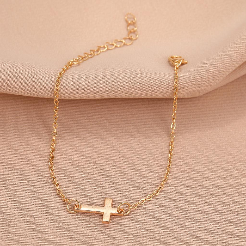 Hot Selling New Crucifix Horizontal Sideways Cross Charm Bracelets for Women Stainless Steel Bridesmaids Gift