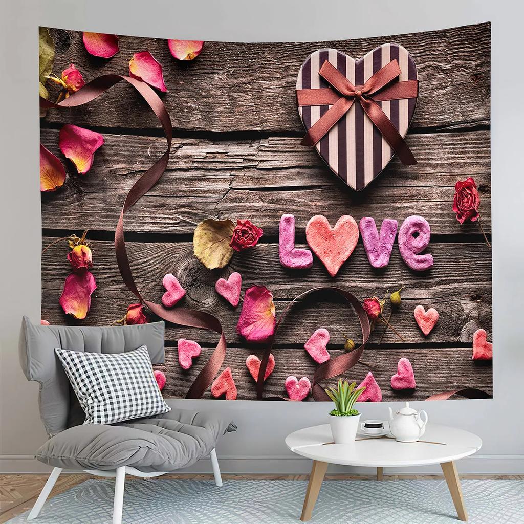 Happy Valentines Day Tapestry Red Rose and Love Heart Tapestry Art Decor Wall Hanging Home Living Room Bedroom Dorm Tapestries