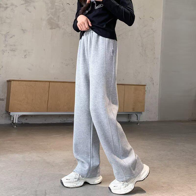 2024 Girls' Sweatpants: Velvet, Wide-Leg, Casual Sportswear for Spring & Autumn