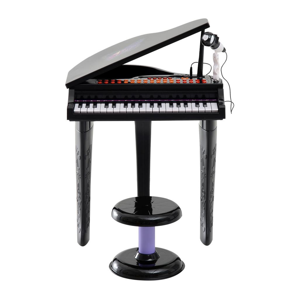 Keyboard for Kids with 37 Keys, Stool Piano with Microphone, LED Teaching Mode, Recording, Piano Musical Instrument for Children 3-6 Years Black