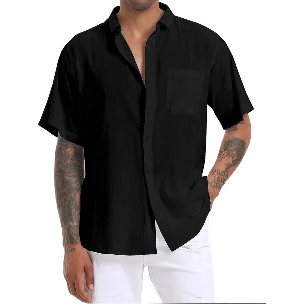 Lässiges Kurzarmhemd für Herren, einfarbig, mit Reverskragen, leicht, atmungsaktiv, stilvolles Hemd, Herren-Knopfleiste, Alltagskleidung