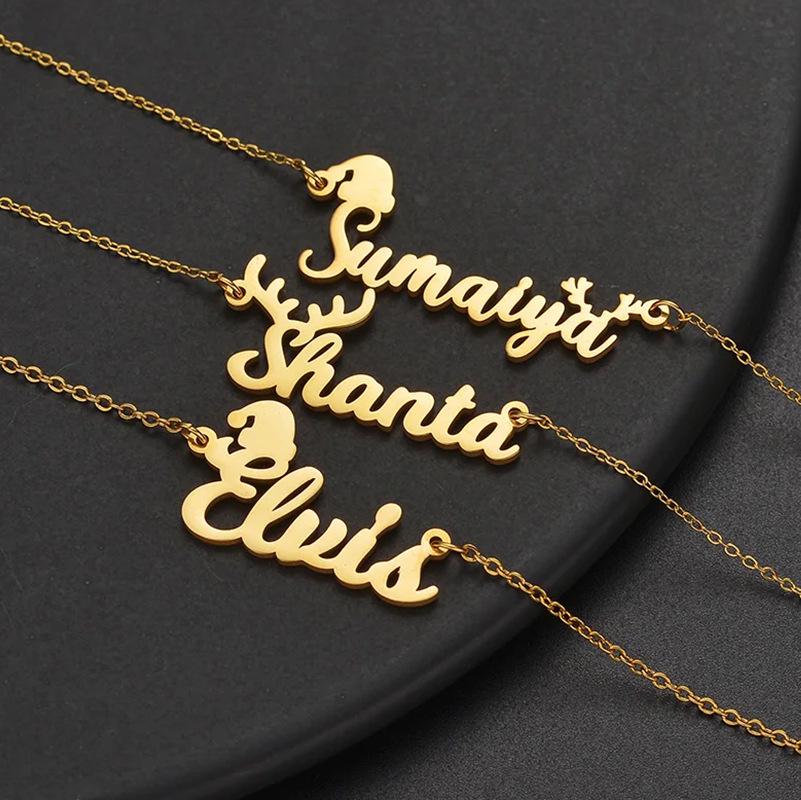 Collier Prénom Personnalisable en Acier Inoxydable - Bijoux de Noël Mode Européenne et Américaine pour Femme