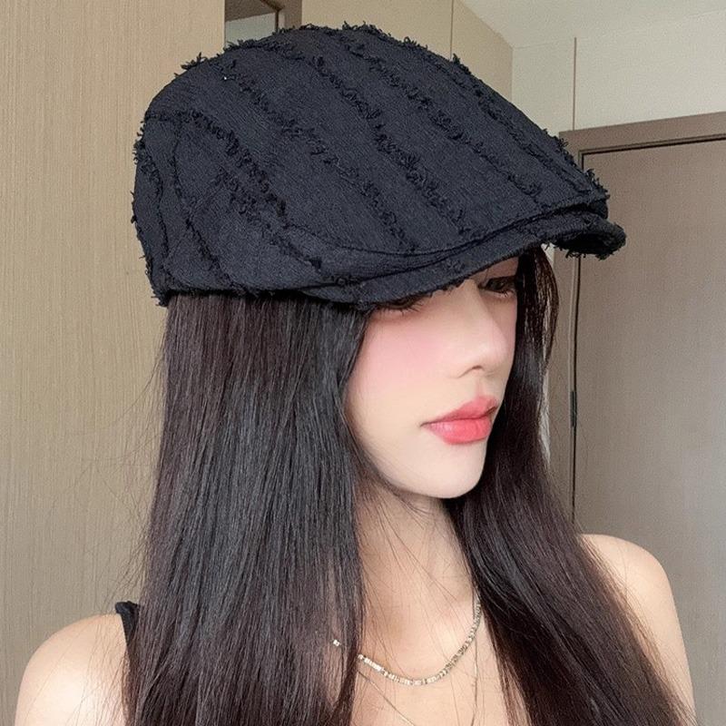 New Korean Burr Edge Solid Color Berets for Women Girls Vintage Painter Caps Reverse Beret Simple Versatile Forward Hat Literary