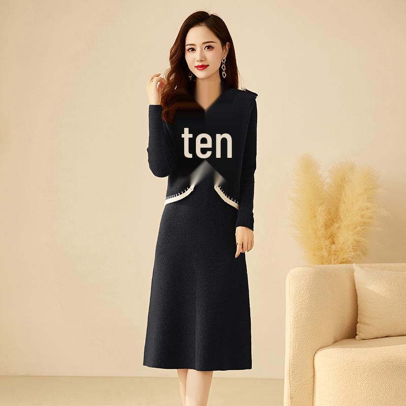 Goddess Style Knitted Two-Piece Set: Mid-Length Long-Sleeve Dress for Fall/Winter 2025