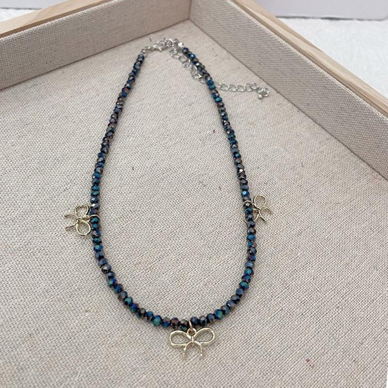 Fashion Elegant Bowknot Charm Necklace Crystal Beaded Clavicle Chain Choker Necklace Statement Jewelry Neck Chain