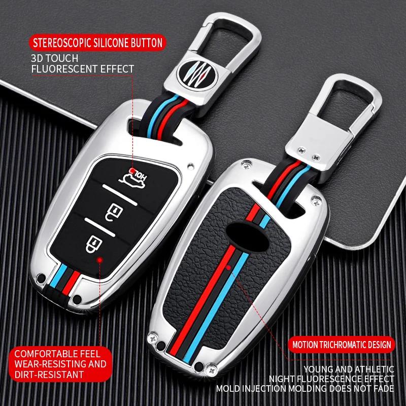 Interior Mouldings Zinc Alloy + Silicone Car Key Case Cover For Hyundai Santa Fe Sport Ix45 Equus Centennial Genesis G80 Grandeu
