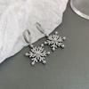 Sparkling Crystal Zircon Snowflake Pendant Earring for Women Exquisite Imitation Pearl Snowflake Earring New Year Party Jewelry