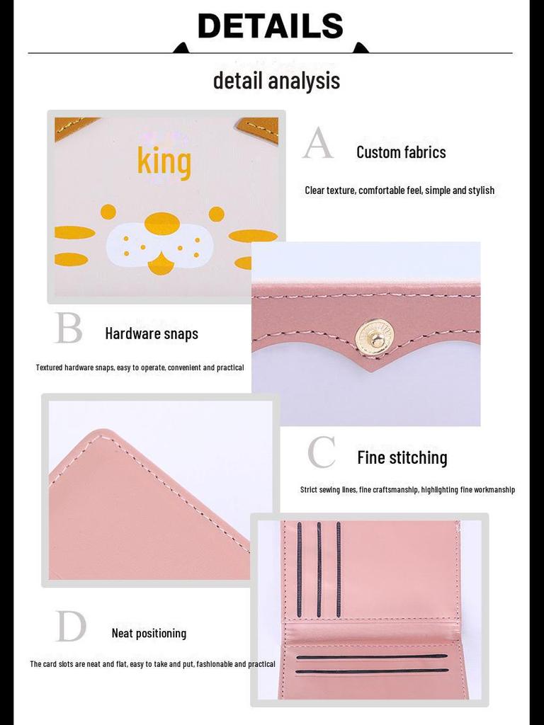 2024 Korean Cartoon Print Small PU Wallet with Multiple Card Slots & Folding Coin Purse