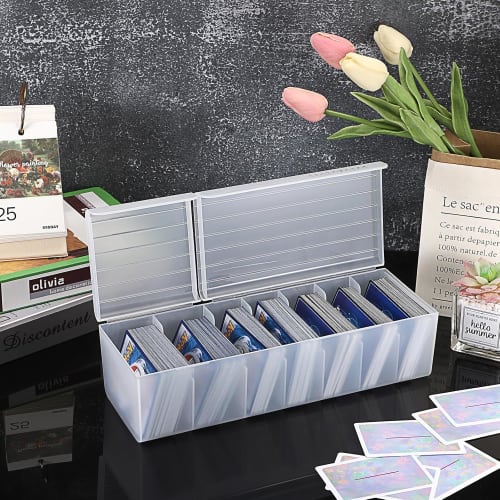 siawadeky Card Case with Dividers, Classified Storage, Large Capacity Card Box with Lid, Collection Box, Horizontal Loading, Holds Over 500 Trading Ca