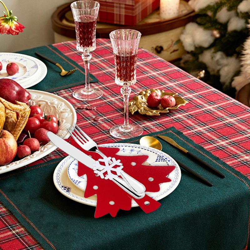 4/20PCS Christmas Fork Knife Covers Cutlery Holders Xmas Tree Pocket Tableware Holder Bags Home Party Dinner Table Felt Decor