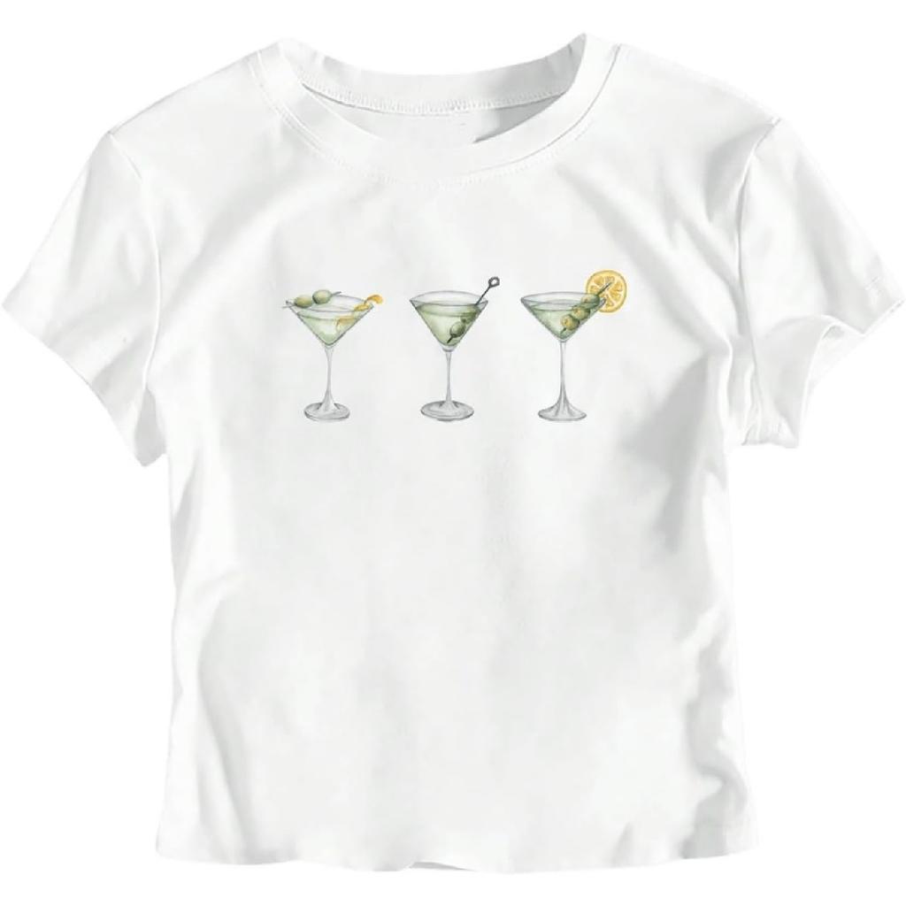 SHENHE Women's Summer Graphic Crop Tee Crew Neck Short Sleeve Funny Fitted T Shirt Top
