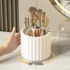 Rotating Makeup Brush and Lipstick Organizer – Dustproof Cosmetic Storage with Partitioned Design