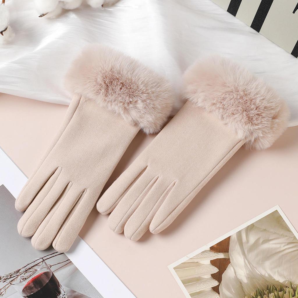 Wrist Big Hairy Solid Fashion Elegant Women's Winter Keep Warm Touch Screen Gloves Not Bloated Outdoor Cycling Windproof