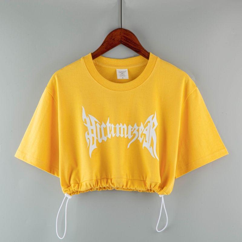 

HipHop Ultra-Short Waist-Tight Ins Tops T-shirt Flower yellow M