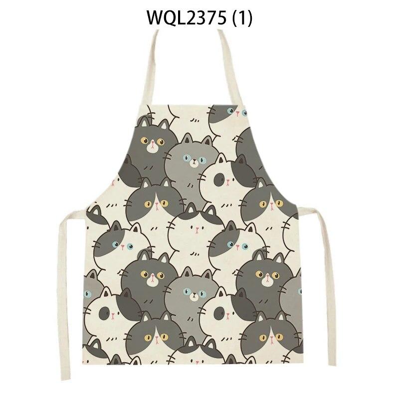 1Pcs Cat Graphic Printed Home Kitchen Apron Linen Sleeveless Antifouling Kids Bib Chef Cooking Baking Apron Home Cleaning Tools