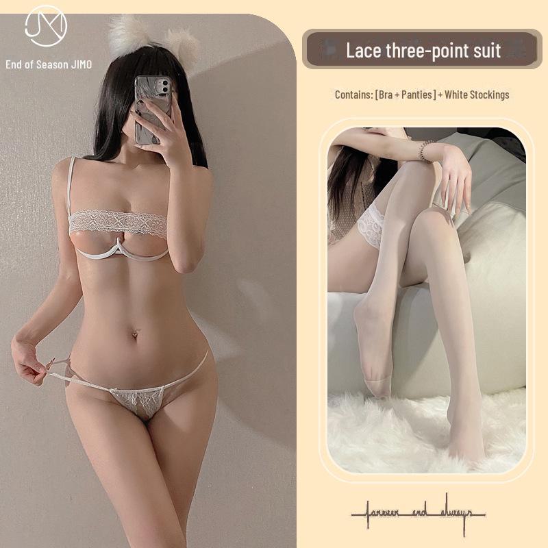 Steel-Supported Lace Lingerie Set with Open Crotch