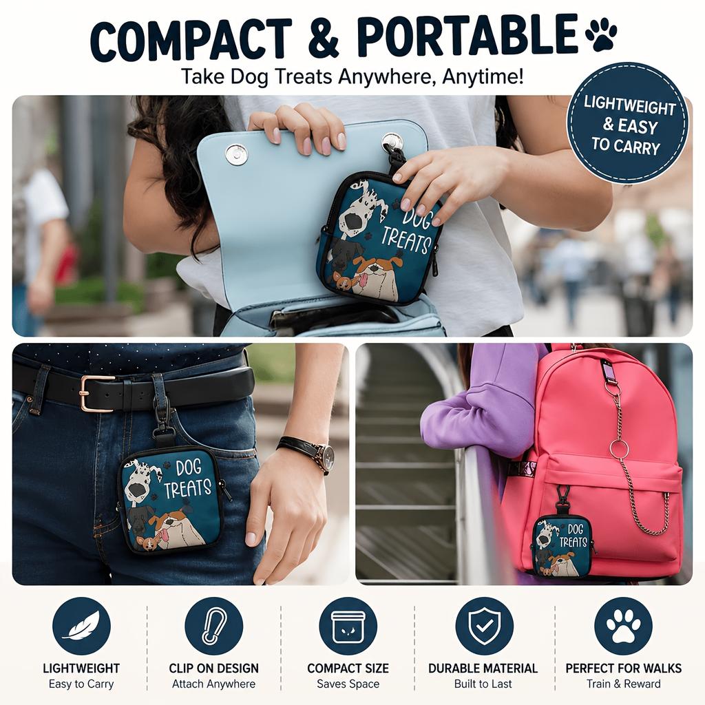 1Pc Portable Dog Snack Bag With Transparent Window And Zipper - Clip-On Training Snack Pouch, Suitable For Walking, Outdoor And Daily Rewards