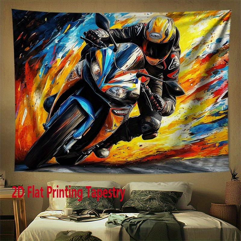 

Motorcycle racing theme Digital printing polyester wall tapestry suitable for use in living rooms bedrooms offices bars party 74x94cm(29x37in)