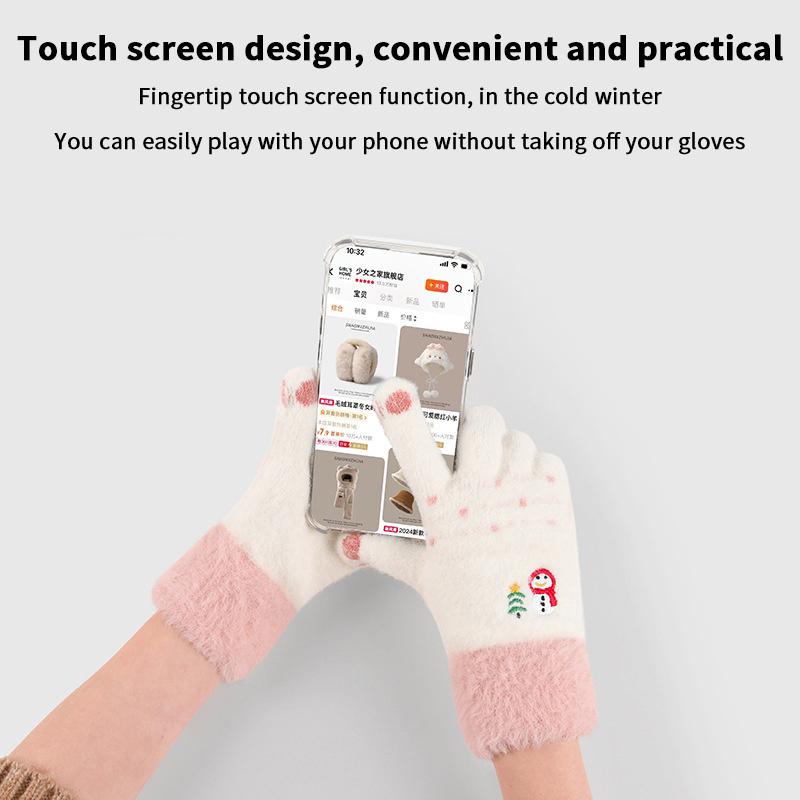 Niedliche Strickhandschuhe für Damen Herren Fingerlose Touchscreen-Handschuhe Winter Warm Plüsch Fäustlinge Radfahren Kalt Vollfingerhandschuhe