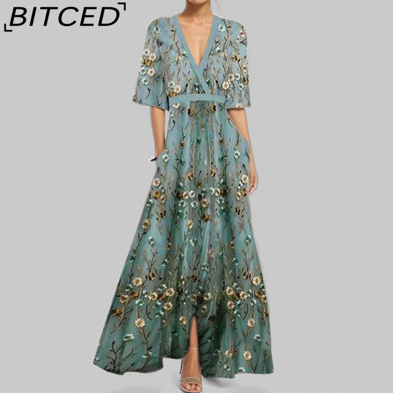 

BITCED Женское модное элегантное платье с V-образным вырезом, принтом и завязкой на талии, с полной юбкой XXXL серый
