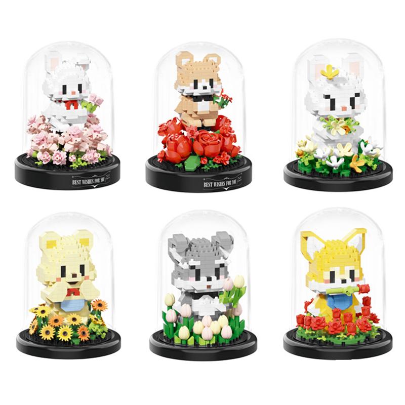Cute Pet Dog/Rabbit/Bear Miniature Model Building Blocks Children Cartoon Animal Building Blocks Educational Toys Children GIF