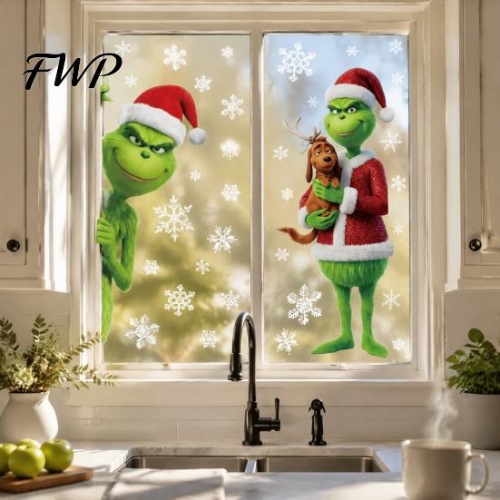 Removable Glass Stickers 2Pcs Christmas Window Sticker Decorations, Winter Clings, Reusable Festival Adhesives Seasonal with Snowflake Decals for Door