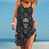 Partykleider Strand Damen 2024 Träger Überwürfe Gothic Bikini Totenkopf Blume Sexy Mode Boho Kleidung Ausgehen 3D Digitaldruck