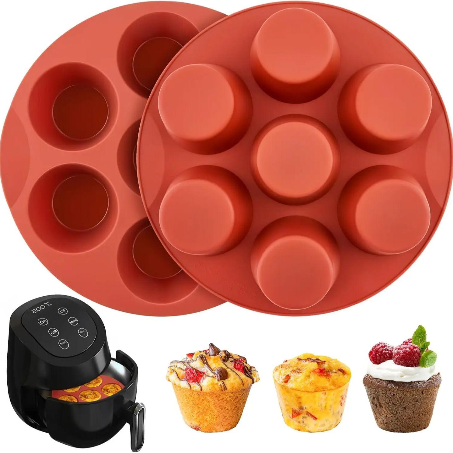 

2-PK Egg Bites Silicone Mold for Air Fryer, Non-Stick 7 Cups Air Fryer Egg Muffin Pan Baking Cupcake, Muffin Cake Random Color