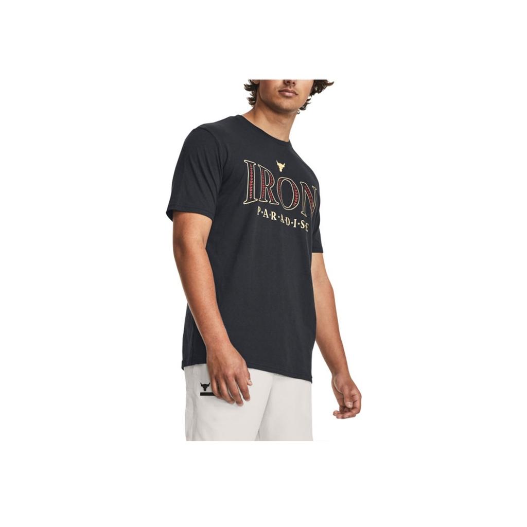 Under Armour Johnson Series Letter Logo Printed Training T-Shirt Men Tops Black 1379837-001