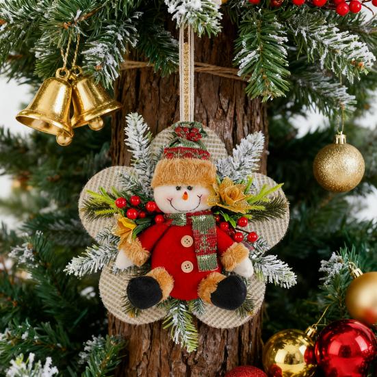 Christmas Plush Doll Door Hanging Decoration Cute Snowman/Santa Claus Wreath for Wall Front Door