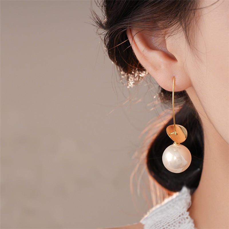 Exquisite Fashion Gold Color Round Imitation Pearls Drop Earrings For Women Elegant Dangle Earrings Jewelry Gifts
