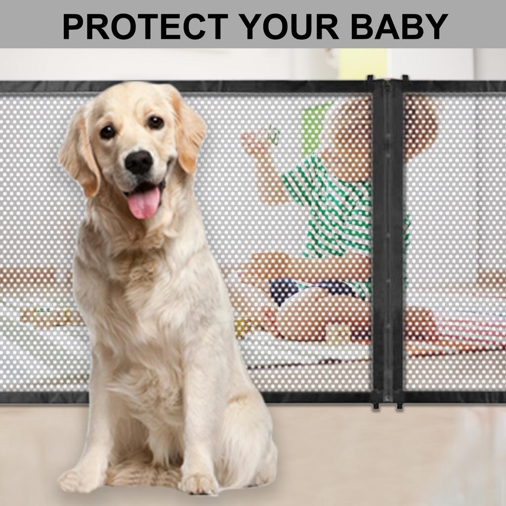 Zipper Mesh Dog Gate Safety Baby Fence Adjustable 3 Sizes Portable Folding Pet Gate For Stairs And Doors