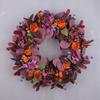 Artificial Fall Wreath With Orange Roses, Purple Hydrangeas, Leaves, 18-inch Front Door Decor