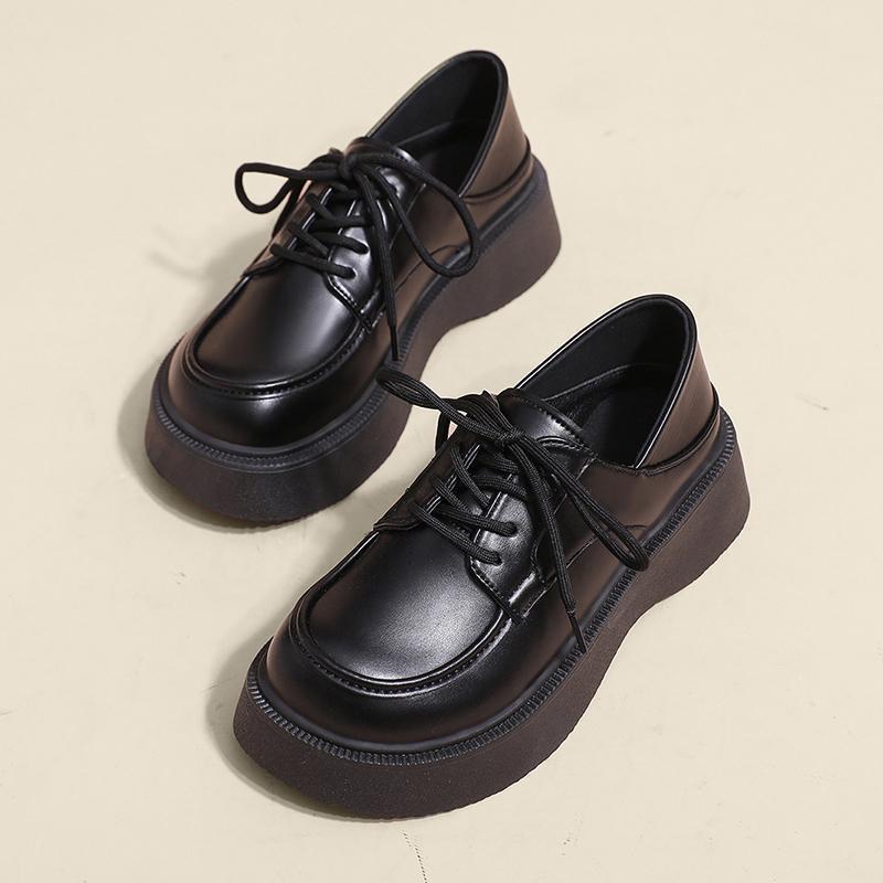 Black Big Head and Small Leather Shoes Women's Autumn 2025 New Japanese Jk Loafers British Style Muffin Platform Shoes