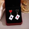Oil Drop Heart Spade Playing Card Earrings, Light Luxury Design Sense Asymmetrical Personality Fashion Earrings