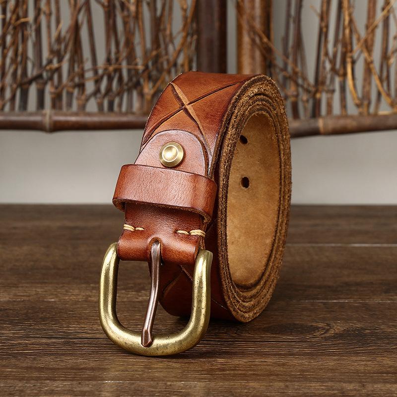 2023 Washed Handmade Knife Mark Belt Men'S Genuine Leather Pin Buckle Personality Trend First Layer Cowhide Belt Men'S