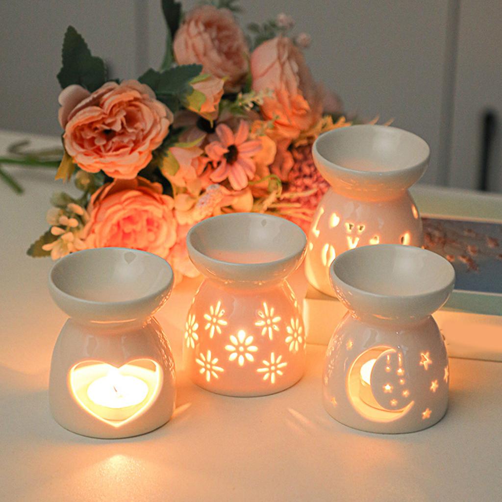 Ceramics Tealight Candle Holder Aromas Diffuser Essential Oil Burners for Home Decoration Romantics Hollowed Out Pattern