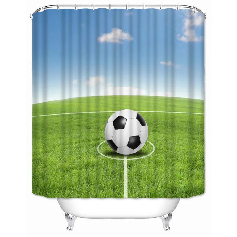 Soccer Shower Curtain Football Sports Theme Waterproof Bathroom Polyester Fabric Bathtub Curtain with Hooks for Home Decoration