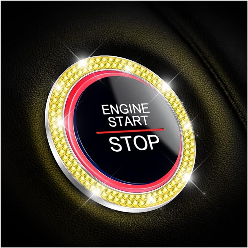 AUKEPO Car Shiny Crystal Rhinestone Engine Start Ring Decal,2 Pack Car Button Start Button Cover/Sticker,Key Ignition Knob Shiny Ring,Shiny Car