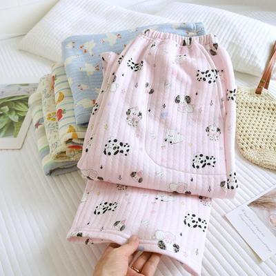 Women's Pure Cotton Soft Sleep Pants - Autumn/Winter Thin Split Hem Casual Lounge Trousers