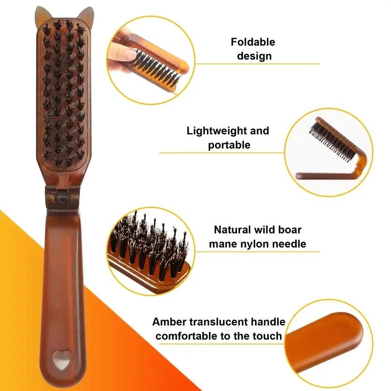 1pcs Mane Bristle Hair Brush Amber Foldable Portable Comb Pocket Collapsible Travel Massage Hair Styling Tool Salon Gift