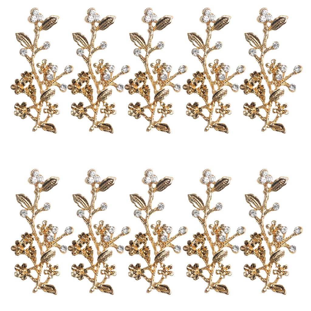 10x Gold Alloy Flower Leaves Embellishment Flatback Button for Wedding Craft
